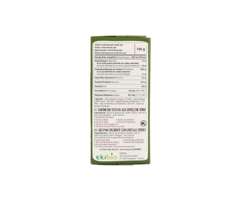 Tostadas Crujientes de lentejas verdes Bio Sin Gluten 150 g Le pain des fleurs