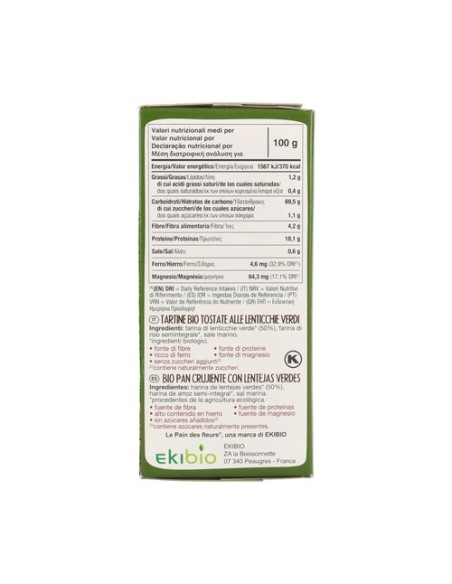 Tostadas Crujientes de lentejas verdes Bio Sin Gluten 150 g Le pain des fleurs