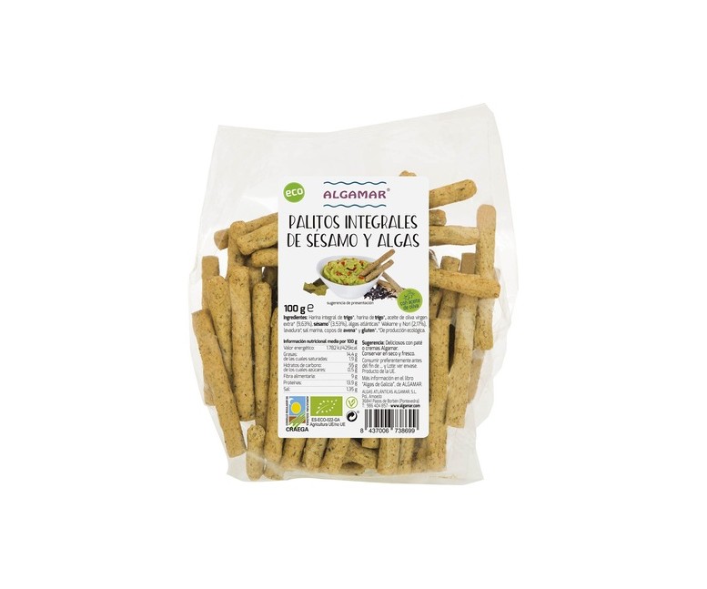 Palitos integrales de sésamo y algas 100 g Algamar