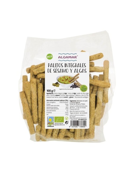 Palitos integrales de sésamo y algas 100 g Algamar