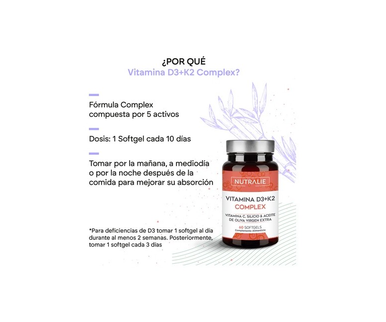 Vitamina D3+K2 complex 60 perlas Nutralie