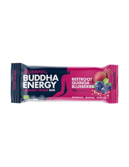 Barra energética orgánica y vegana Buddha con remolacha, quinoa y arándano 1 barrita de 35g (Arándanos) Iswari