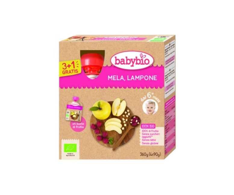 Pouche manzana, arándanos y fresa Bio 6m+ 4 unidades de 90 g Babybio