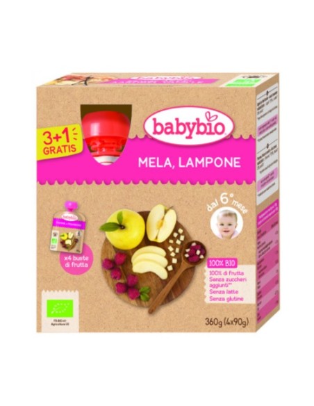 Pouche manzana, arándanos y fresa Bio 6m+ 4 unidades de 90 g Babybio