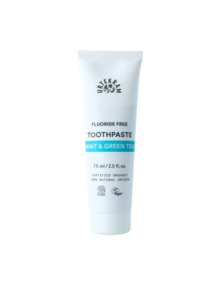 Pasta de dientes sin fluoruro de menta y té verde 75 ml Urtekram