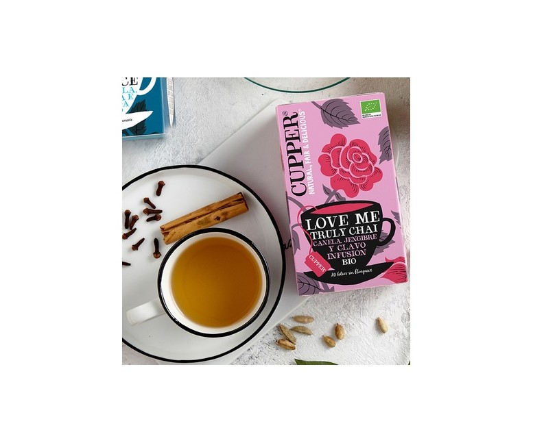 Infusión love me truly chai canela, jengibre, clavo Bio 20 bolsitas infusoras Cupper