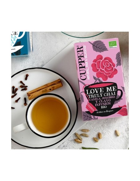 Infusión love me truly chai canela, jengibre, clavo Bio 20 bolsitas infusoras Cupper