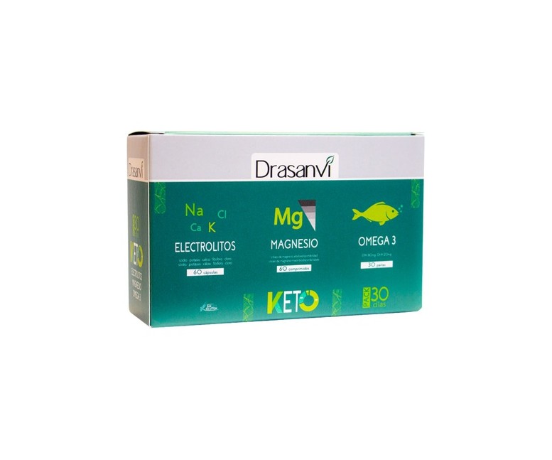 Pack Keto Electrolitos + Magnesio + Omega 3 60 cápsulas + 60 comprimidos + 30 perlas Drasanvi