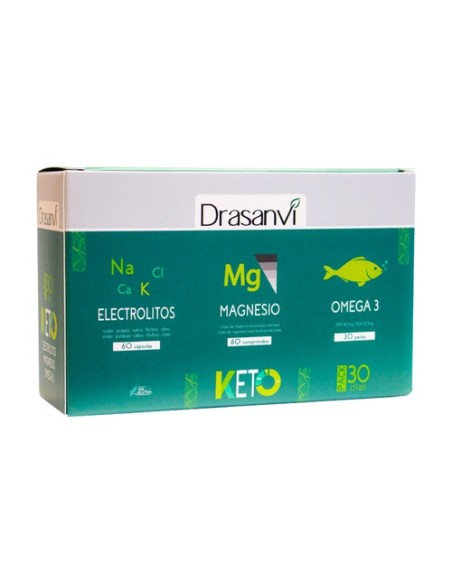Pack Keto Electrolitos + Magnesio + Omega 3 60 cápsulas + 60 comprimidos + 30 perlas Drasanvi