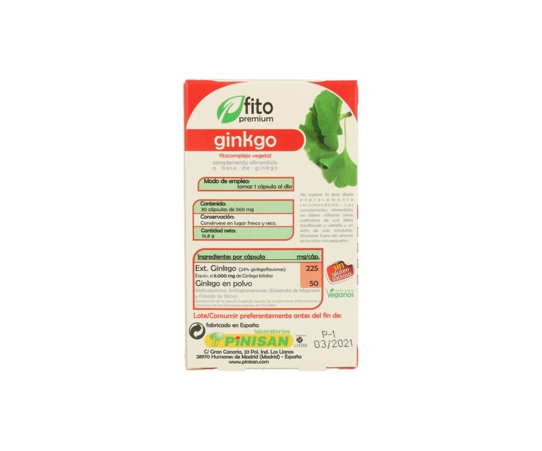 Ginkgo Biloba 30 cápsulas Pinisan