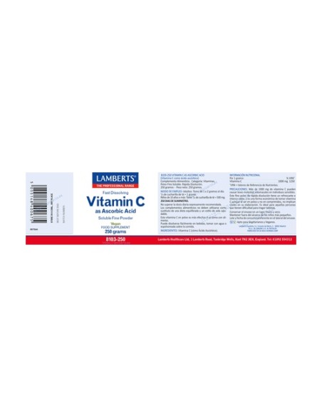 Vitamina C como Ácido ascórbico 250 g Lamberts