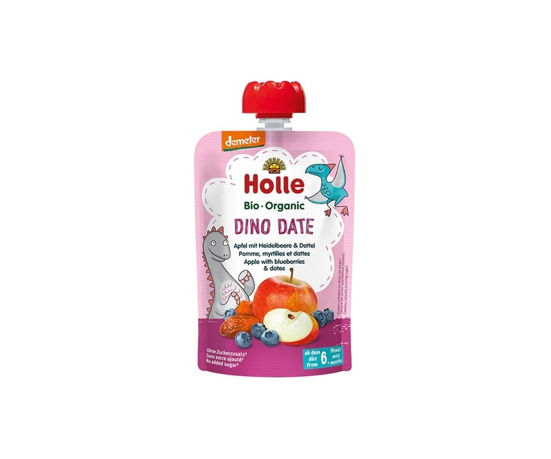Smoothie dino date manzana y arándanos Bio 6m+ 100 g (Arándanos - Manzana) Holle