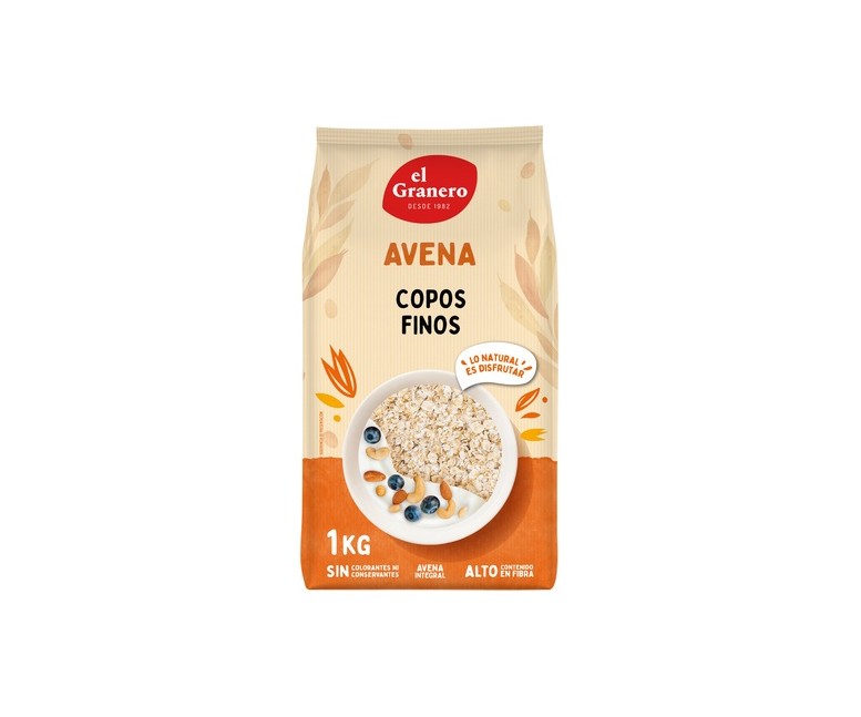 Copos finos de avena integral 1 kg El Granero Integral