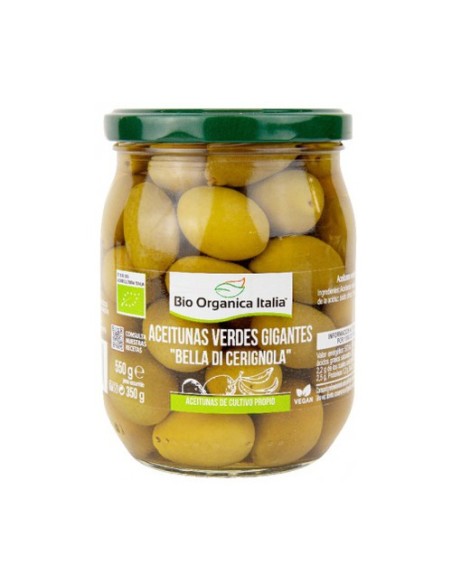 Aceitunas verdes gigantes bella di Cerignola 550 g Bio Organica Italia
