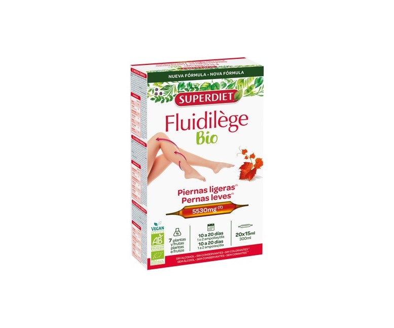 Fluidilège Circulación Piernas ligeras Bio 20 ampollas de 15ml Superdiet