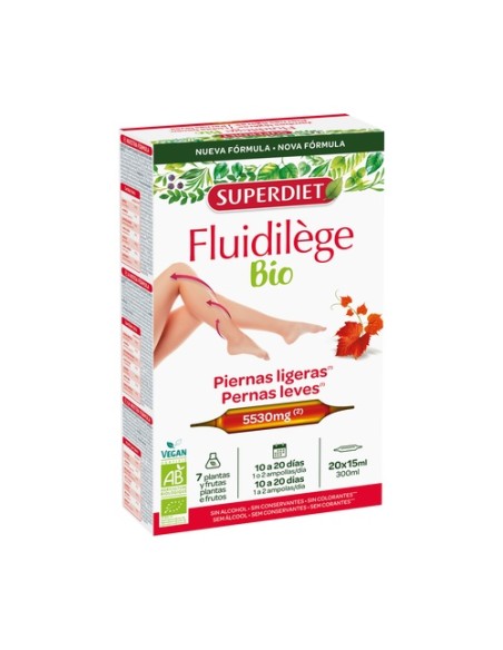Fluidilège Circulación Piernas ligeras Bio 20 ampollas de 15ml Superdiet