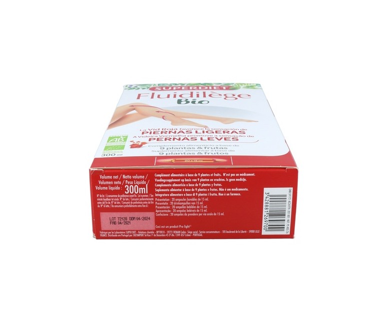 Fluidilège Circulación Piernas ligeras Bio 20 ampollas de 15ml Superdiet