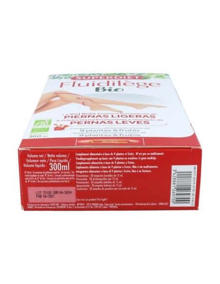 Fluidilège Circulación Piernas ligeras Bio 20 ampollas de 15ml Superdiet