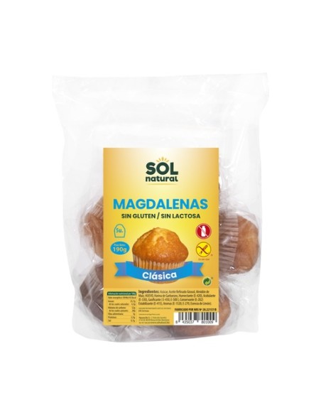 Magdalenas clásicas sin gluten y sin lactosa 190 g Sol Natural