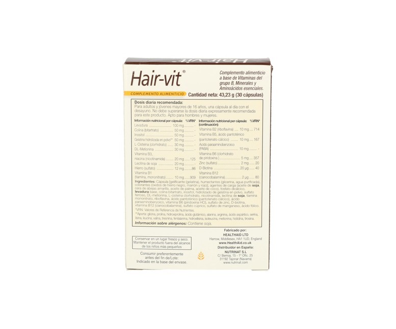 Hair Vit 30 cápsulas Health Aid