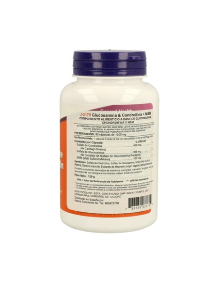 Glucosamina & Condrotoina con MSM 90 cápsulas NOW Foods