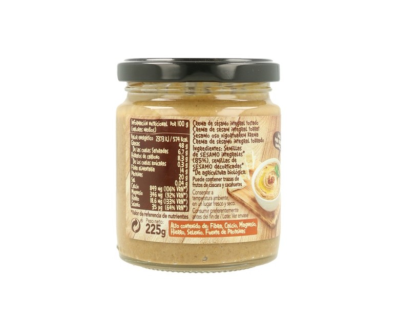 Tahin Crema de sésamo integral tostado 225 g de crema Biocop