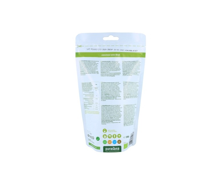 Azúcar de flores de coco 300 g de polvo (Caramelo) Purasana