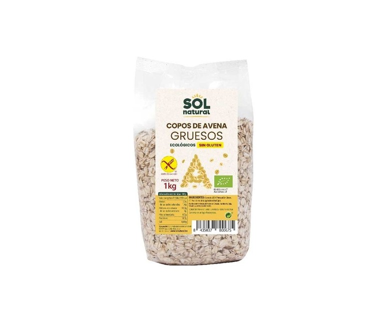 Copos de avena integral gruesos sin gluten formato familiar Bio 1 kg Sol Natural