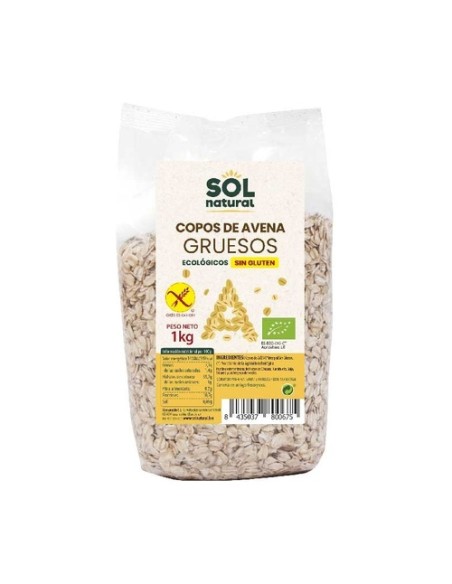 Copos de avena integral gruesos sin gluten formato familiar Bio 1 kg Sol Natural