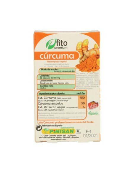 Cúrcuma Extracto Titulado 30 cápsulas Pinisan