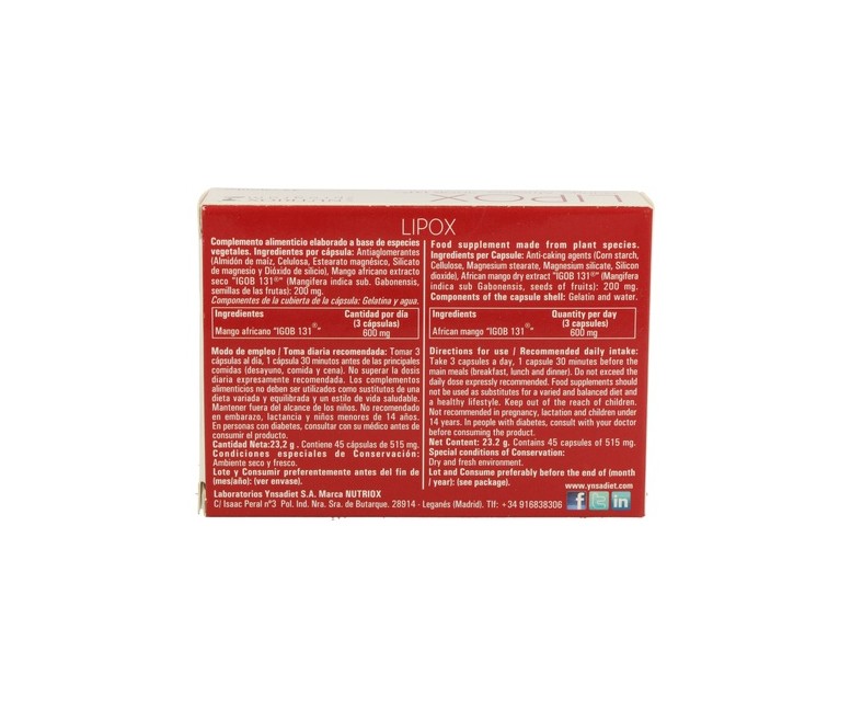Lipox (Mango Africano) 45 cápsulas Nutriox