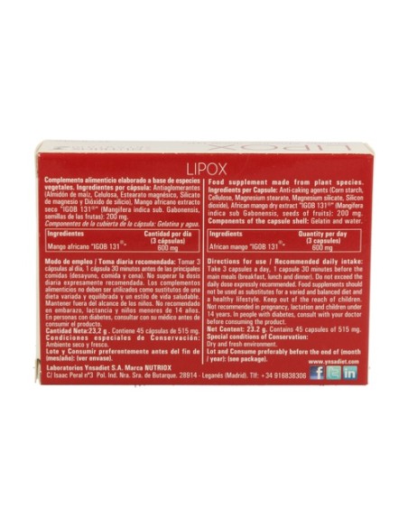 Lipox (Mango Africano) 45 cápsulas Nutriox