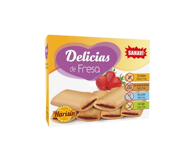 Delicias de fresa sin gluten 6 barritas de 25g Sanavi