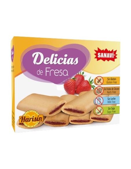 Delicias de fresa sin gluten 6 barritas de 25g Sanavi