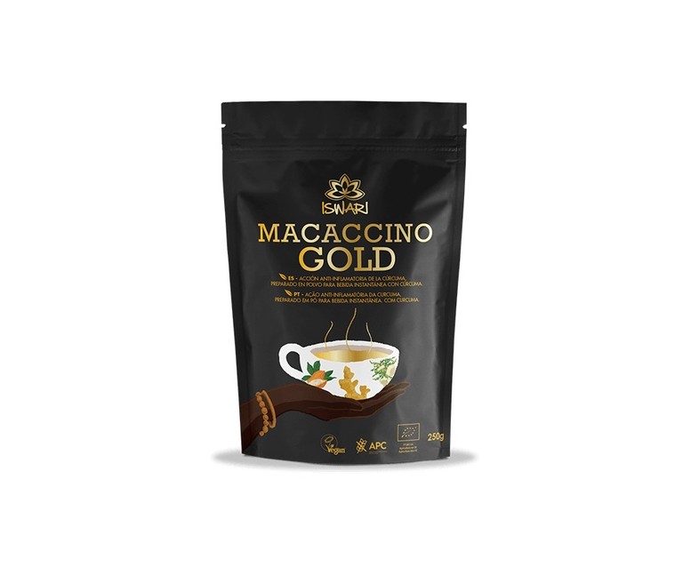 Macaccino gold bebida instantánea cúrcuma Bio 250 g de polvo Iswari
