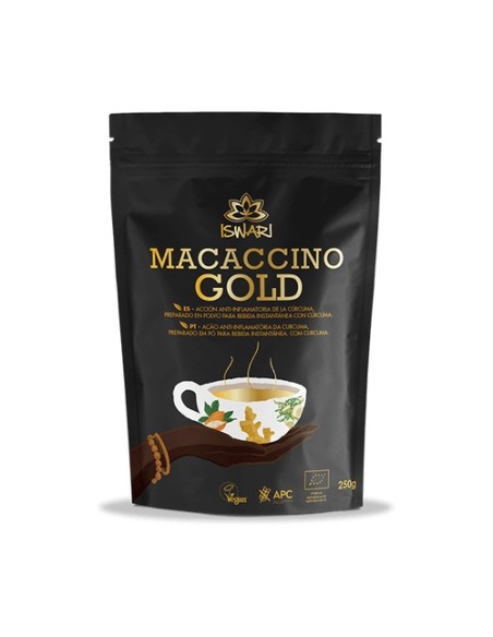 Macaccino gold bebida instantánea cúrcuma Bio 250 g de polvo Iswari