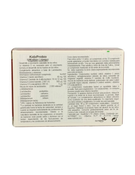 Kidzprobio 2000Millones y Vitaminas 30 comprimidos Health Aid