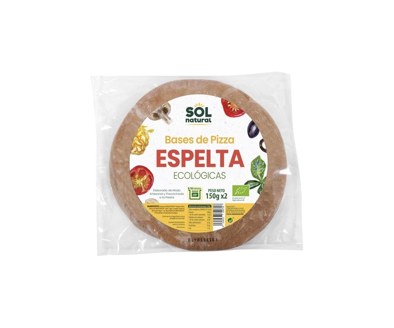 Base pizza espelta integral masa gruesa Bio 2 unidades de 150g Sol Natural