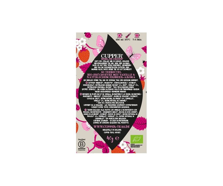 Infusión Skinni Vanilli de fresa y vainilla Bio 20 bolsitas infusoras Cupper