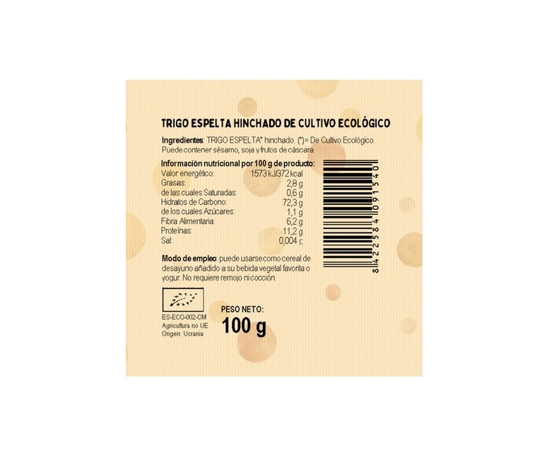 Copos de trigo espelta inflados bio 100 g El Granero Integral