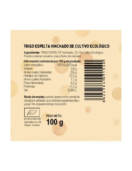 Copos de trigo espelta inflados bio 100 g El Granero Integral