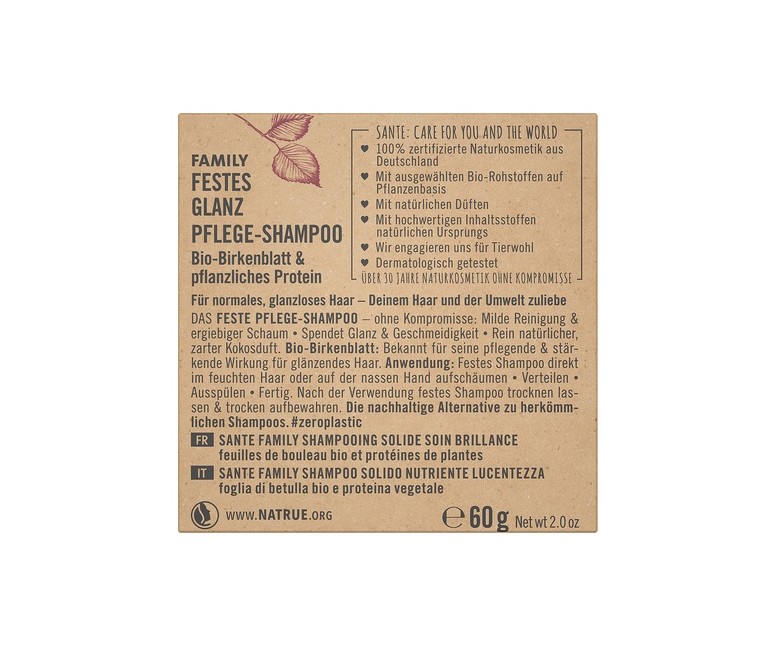 Champú sólido brillo abedul bio 60 g Sante