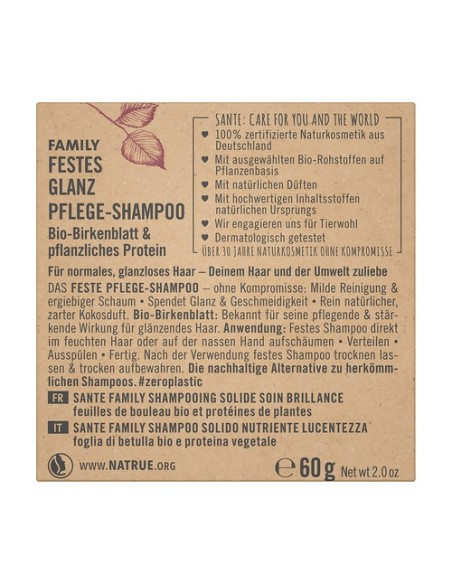 Champú sólido brillo abedul bio 60 g Sante