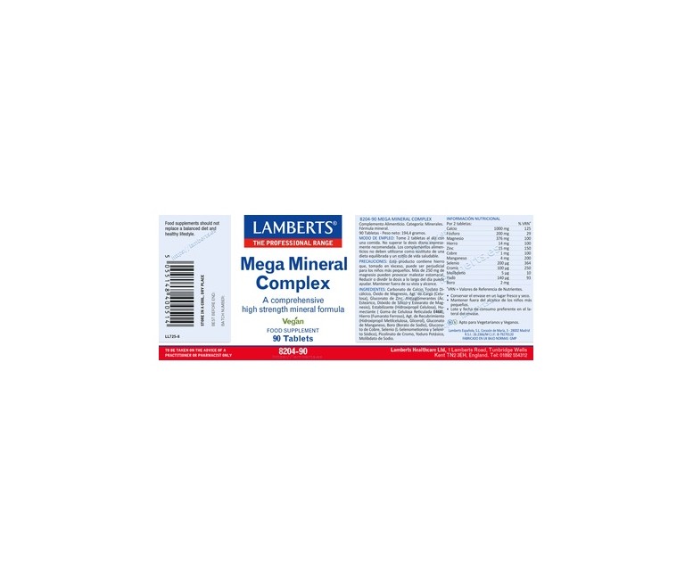 Mega mineral complex 90 tabletas Lamberts
