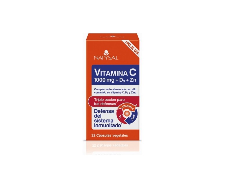 Vitamina C 1000Mg + D3 + Zn 32 cápsulas vegetales Natysal