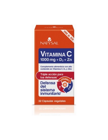 Vitamina C 1000Mg + D3 + Zn 32 cápsulas vegetales Natysal