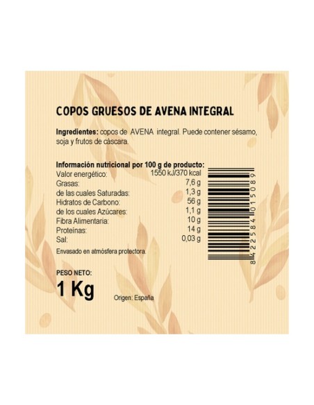 Copos de Avena Integral 1 kg El Granero Integral