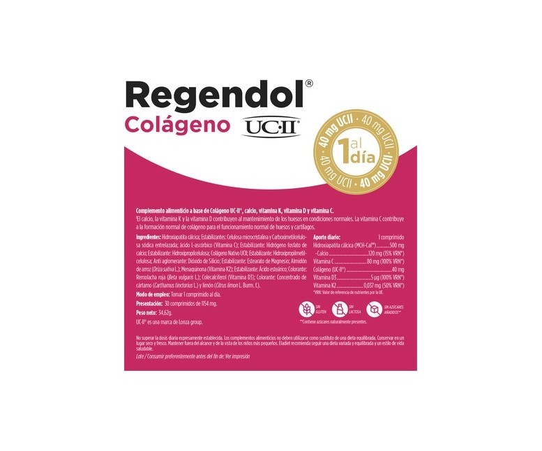 Regendol UC-II colágeno 30 comprimidos de 1154mg Eladiet