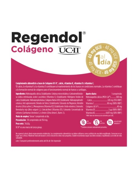 Regendol UC-II colágeno 30 comprimidos de 1154mg Eladiet