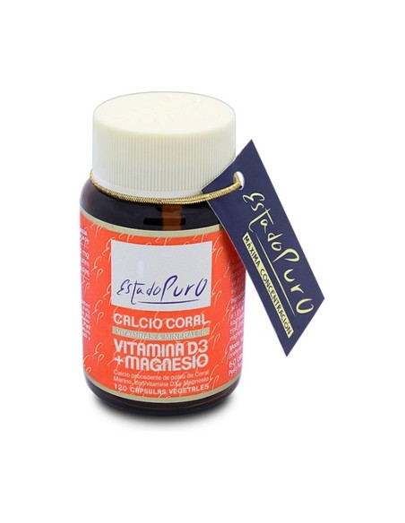 Calcio coral con vitamina D3 y magnesio 120 cápsulas vegetales de 824.5 mg Estado Puro